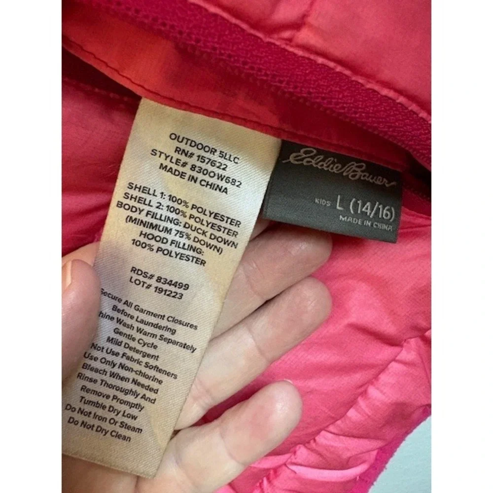 Eddie‎ Bauer Kids L(14/16) Pink Down Puffer Jacket Coat Lightweight Hooded